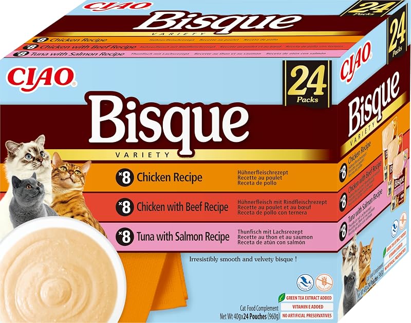Ciao Bisque, Multipack Pollo, Ternera, Atún y Salmón, 960g (24 x 40g)