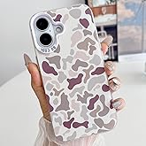 HYUEKOKO for iPhone 16 Case, Vintage Camo Pattern Design for Men Boys Teens, Cool Camouflage Shockproof Protective Cover for Girls Women - White
