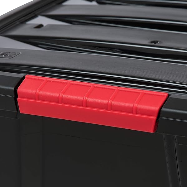 IRIS USA 54 QT PLASTIC STORAGE BOX WITH LID AND LATCHES – 6 PACK – BPA-FREE, GARAGE ORGANIZING SOLUTION, DURABLE NESTABLE STACKABLE CONTAINERS, SECURE PULL HANDLE – BLACK