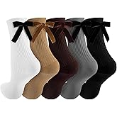Shyyween 5 Pairs Velvet Bow Socks for Women Girls Gifts Knit Cotton Bow Crew Dress Socks for Boot Lolita Maryjane Shoes Loafers