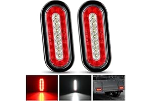 Nilight 2PCS 6Inch Oval LED Trailer Tail Lights Red White 23LEDs w/Flush Surface Mount Grommets IP67 Waterproof Stop Brake Running Reverse Backup Light for Trucks RV