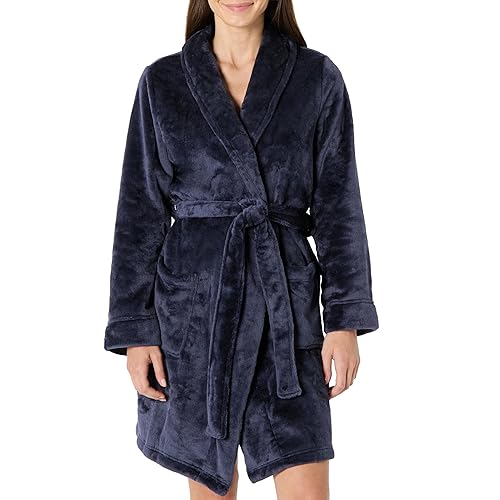 Amazon Essentials Women's Mid-Length Plush Robe (Available in Plus Size), Navy, Medium