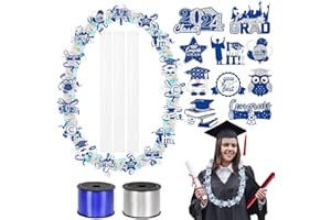 KIMKUSIA 60 Set Blue and Silver Candy Lei Tubing Graduation Candy Lei Making Kit Supplies Clear Poly Tubing for Candy Leis Graduation 2024