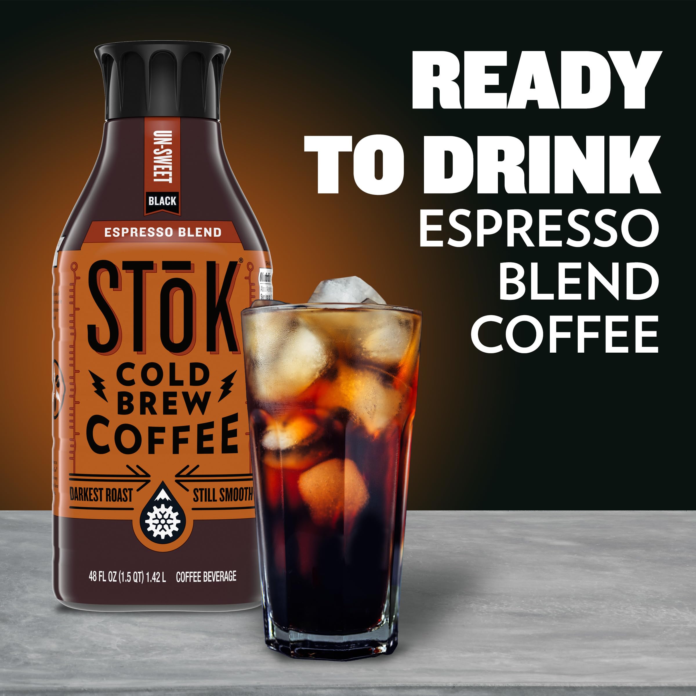 SToK Cold Brew Coffee, Un-sweet Black Espresso Blend, 48 oz. Bottle