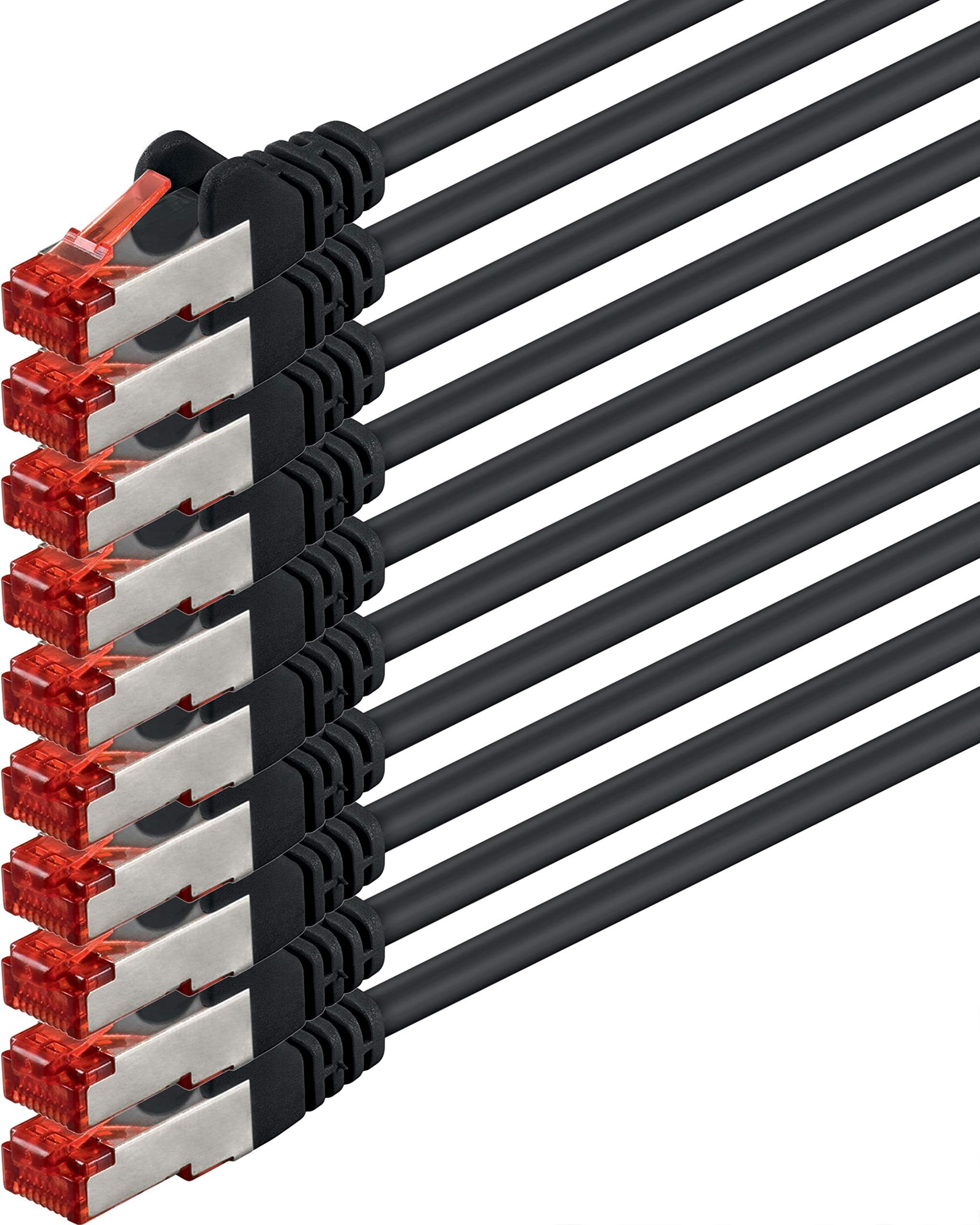 1aTTack.de 2m Cat6 Ethernet Cable Lan Patch Cat 6 Cables Internet Rj45 Plug 1Gbit/s SFTP PIMF for switch, router, modem, computer, gaming, tv, patchfields - black - 10 pieces 2m