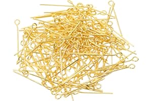 Shapenty 500PCS Mini Metal Wire Eyepins Beading Small Open Eye Head Pins Needles Bulk for DIY Craft Bead Earring Pendant Necklace Bracelet Jewelry Charm Finding Making (Gold, 24mm/1Inch)