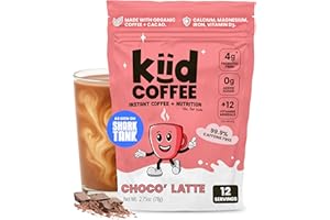 Kiid Coffee - 99.9% Caffeine-Free Organic Coffee for Kids - As Seen on Shark Tank - 12 Vitamins & Minerals, 4g Prebiotics, 0g Sugar - Non-GMO & Gluten-Free - Healthy Snack - Chocolate - 12 Servings