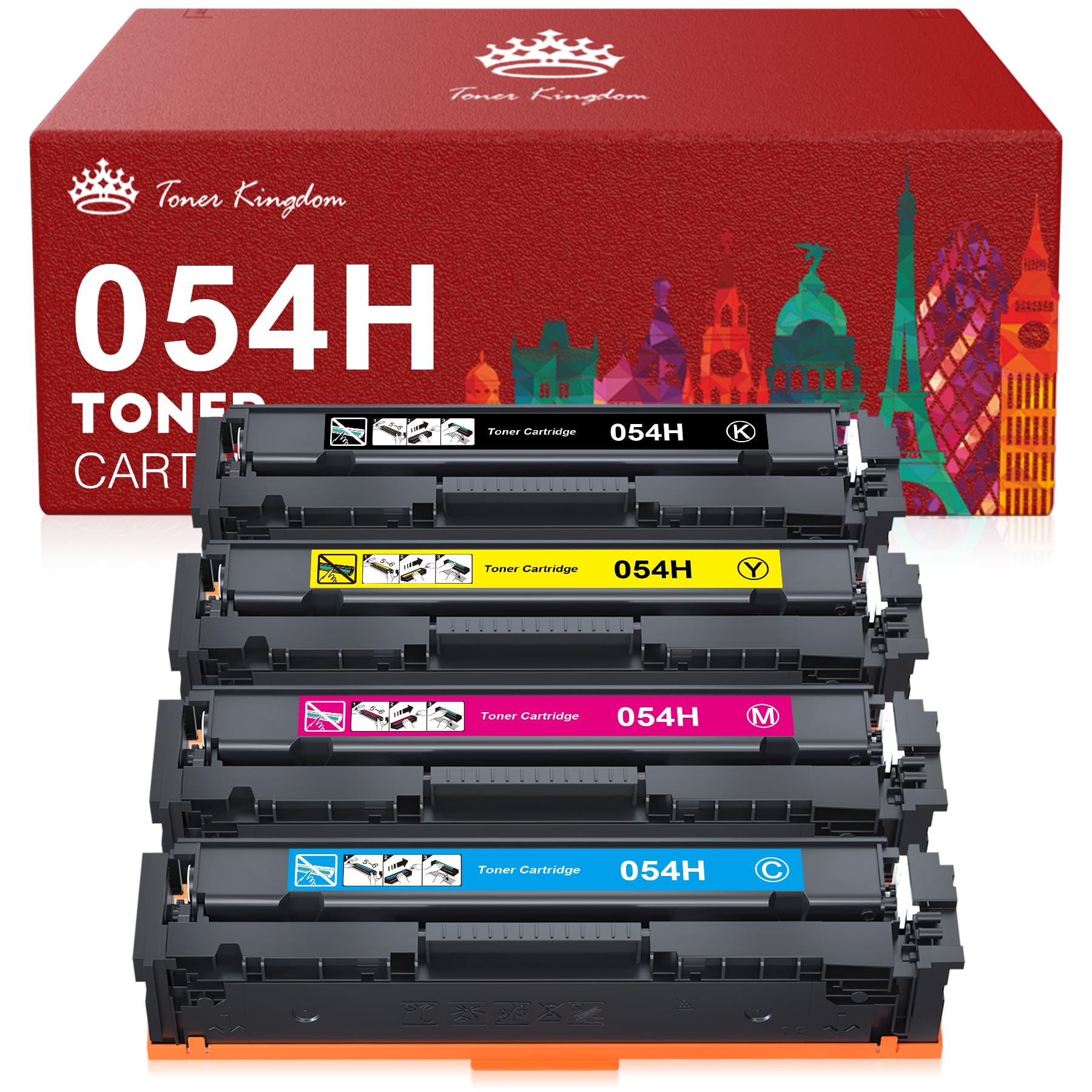 Photo 1 of Toner Kingdom Compatible Toner Cartridge Replacement for Canon Cartridge 054 Set 054H for Canon MF641CW Color ImageClass MF644Cdw MF642Cdw LBP622Cdw - (Black, Cyan, Magenta, Yellow)