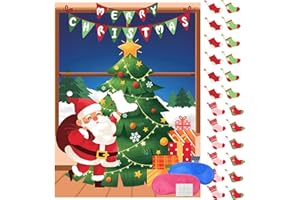 ROSCID Christmas Games Pin the Christmas Stockings on the Xmas Tree 24 Stickers 2 Blindfolds Mas Party Games Holiday Decorations Santa Themed Activity Pin Game New Year Decor School Classroom Office Travel