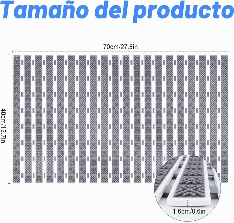 Tapete antiderrapante de casa de banho, 40x70 cm, tapete de duche antiderrapante em TPE, tapetes de massagem com ventosas e orifícios de drenagem, para casas de banho, duches e sanitas, cinzento