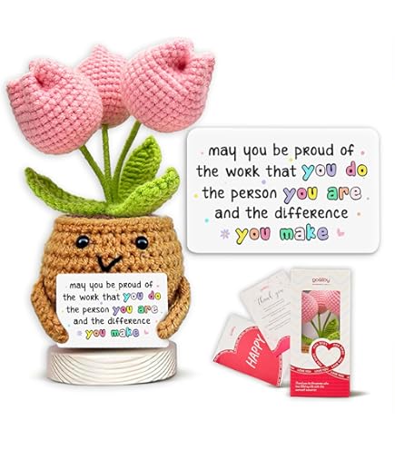 Mini Rosa Rosa De Ganchillo En Maceta • Planta De Rosa De Hilo Hecha A Mano • Pequeño Regalo De Flor Artificial • Decoración De Escritorio Y Estante • San Valentín
