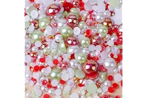 Niziky 1100PCS Flatback Pearls and Rhinestone, Mixed Size 3mm-10mm AB Color Resin Rhinestones Half Pearls for Crafts, 30g Half Round Flatback Pearls Rhinestones for Nail Face Art Crafts