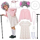 BAIYAMEISHA 100 Days of School Kids Costume, Old Lady Costume for Kids Girls Halloween Grandma Dress Up