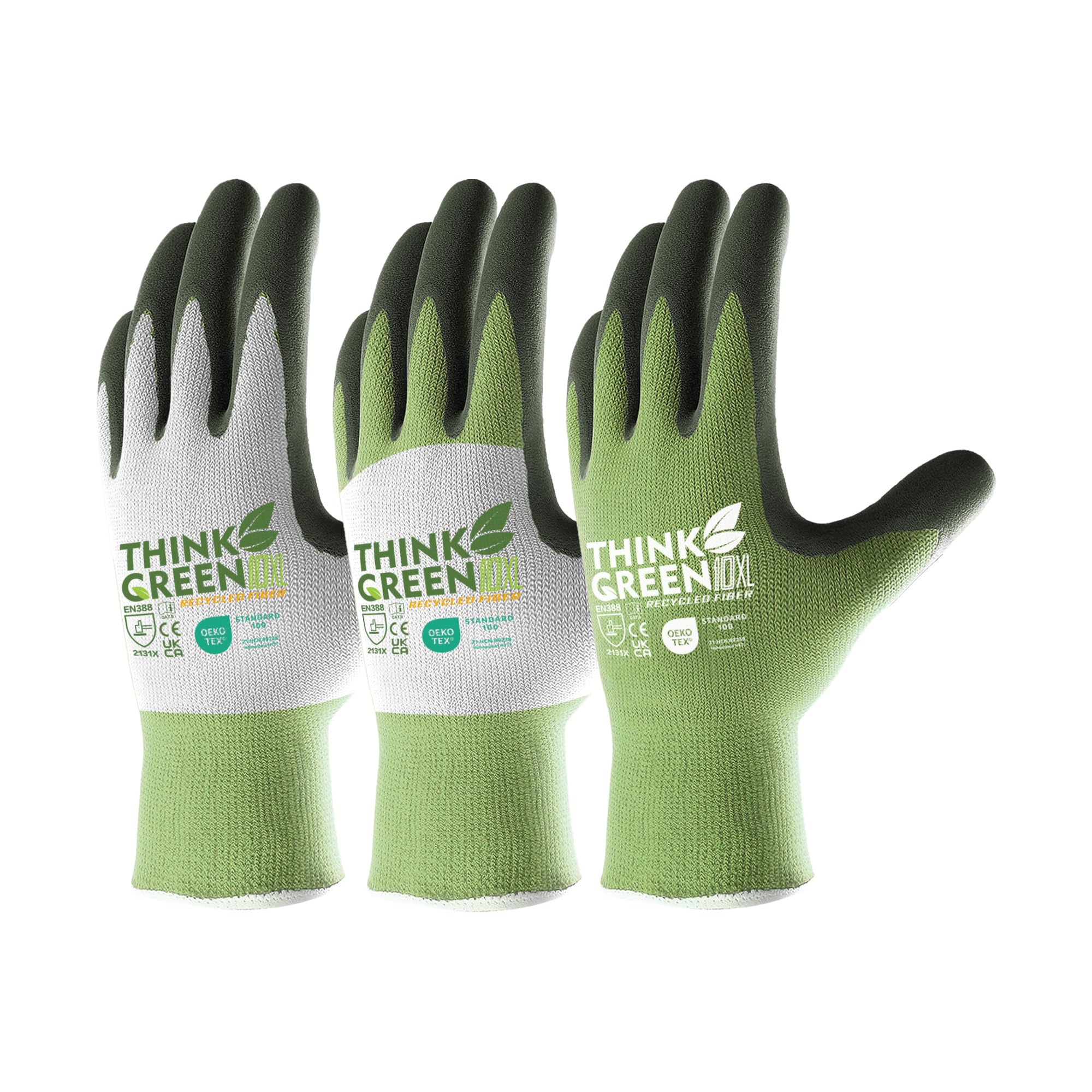 COOLJOB Gardening Gloves for Women and Men, 3 Pairs Recycled Polyester Garden Gloves with Rubber Coated, Green, White & Grey, Medium Size (3 Pairs M)