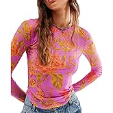 Passec Women's Sheer Mesh Long Sleeve Layering Blouse