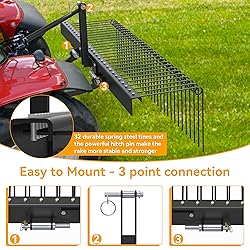 YINTATECH 72in 3 Point Tractor Rake, Pine Straw