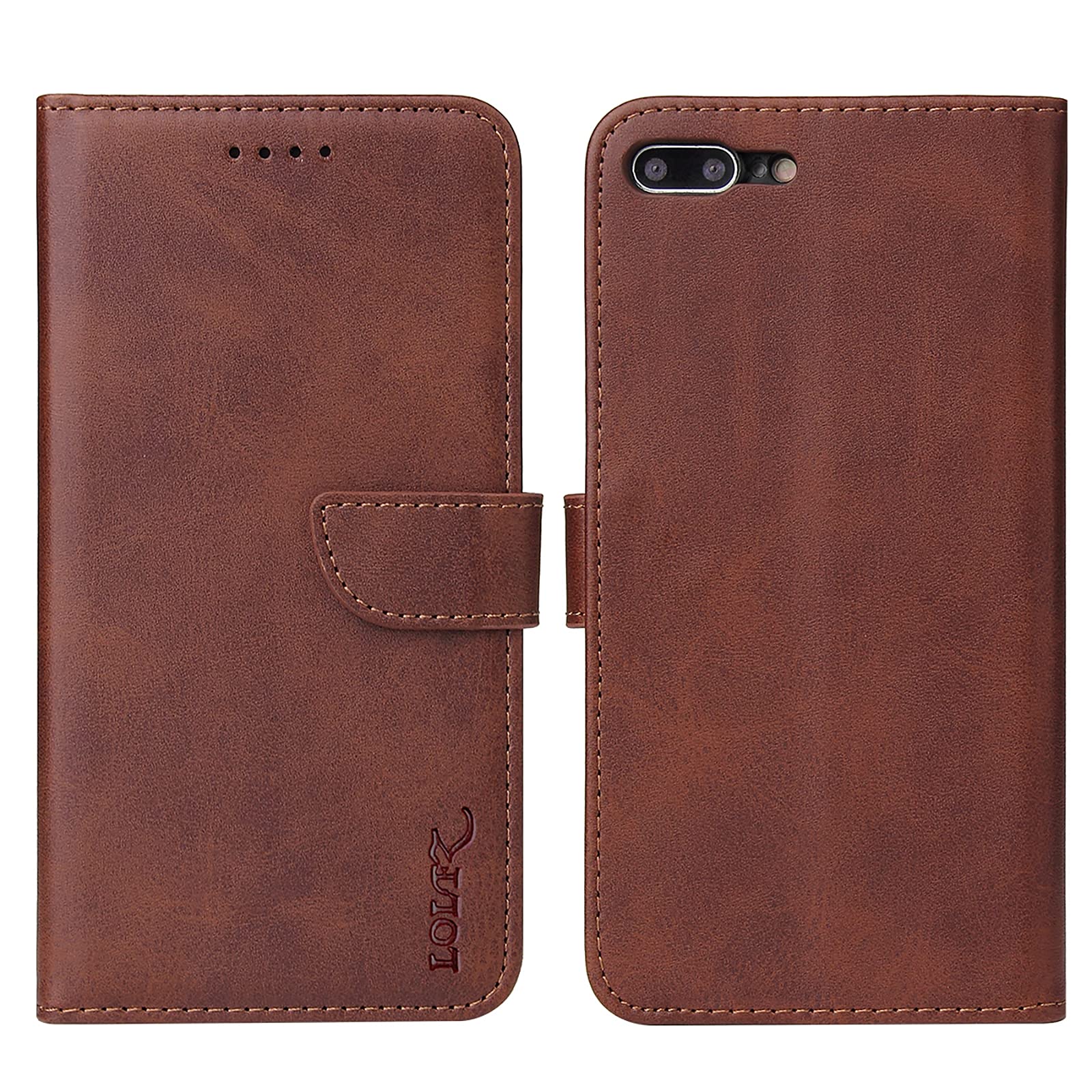 LOLFZ Wallet Case for iPhone 7 Plus 8 Plus, Vintage Leather Book Case with Card Holder Kickstand Magnetic Closure Flip Case Cover - Brown