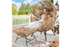 RADIATA Egg Chair with Footrest, Wicker Patio Lounger with Ottoman, Oversized Rattan Egg Shaped Chair with Leg for Indoor Outdoor Patio Balcony Garden (Nature)