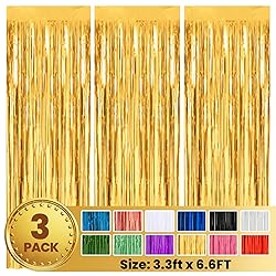 PABUES 3 Pack 3.3 x 6.6 FT Gold Foil Fringe