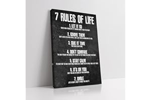 Motivational Quotes Wall Art, 7 Rules Of Life Sign Wall Art For Men Motivational Posters, Read Signs Inspirational Canvas For