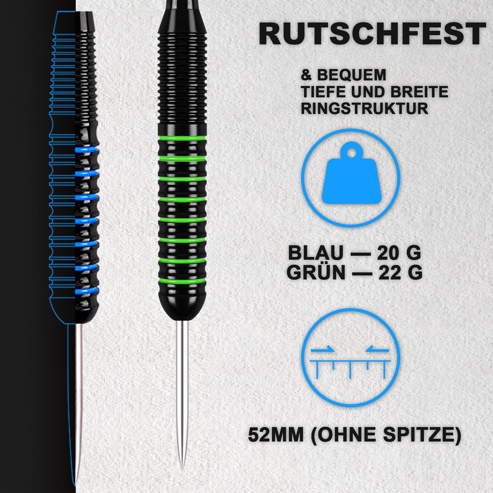 Grebarley Dartpfeile mit Metallspitze,12 Stück Profi Steeldarts 18 Aluminium Schaft mit 9 Flights 20 Orings 3