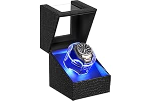 ANWBROAD Watch Winder for Automatic Watches, Single Watch Winder with Led Light 4 Modes, Automatic Watch Winder Box with Quiet Motor, Type-C Adapter or Battery Powered, UJWW006B