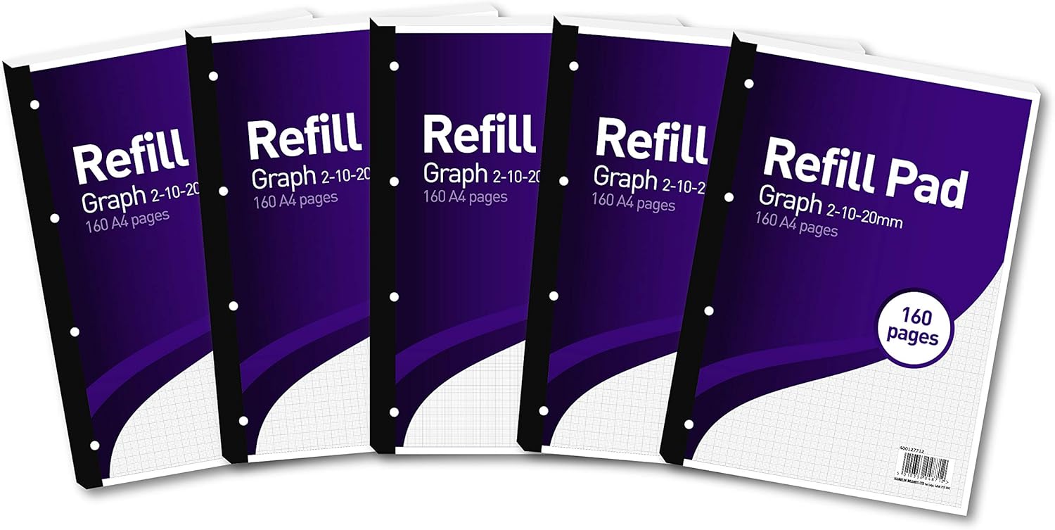 A4 Refill Pad, 21020 mm Graph Ruled, 160 Page, Pack of 5, 400127712