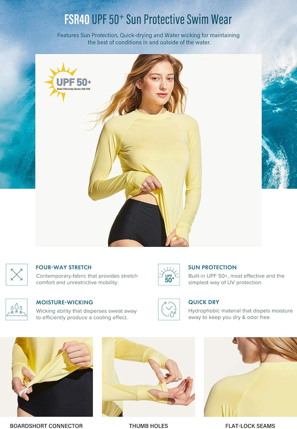 TSLA Women's UPF 50+ Rash Guard Long Sleeve, Water Beach Surf Swim Shirts, UV/Sun Protection Swimwear: Clothing