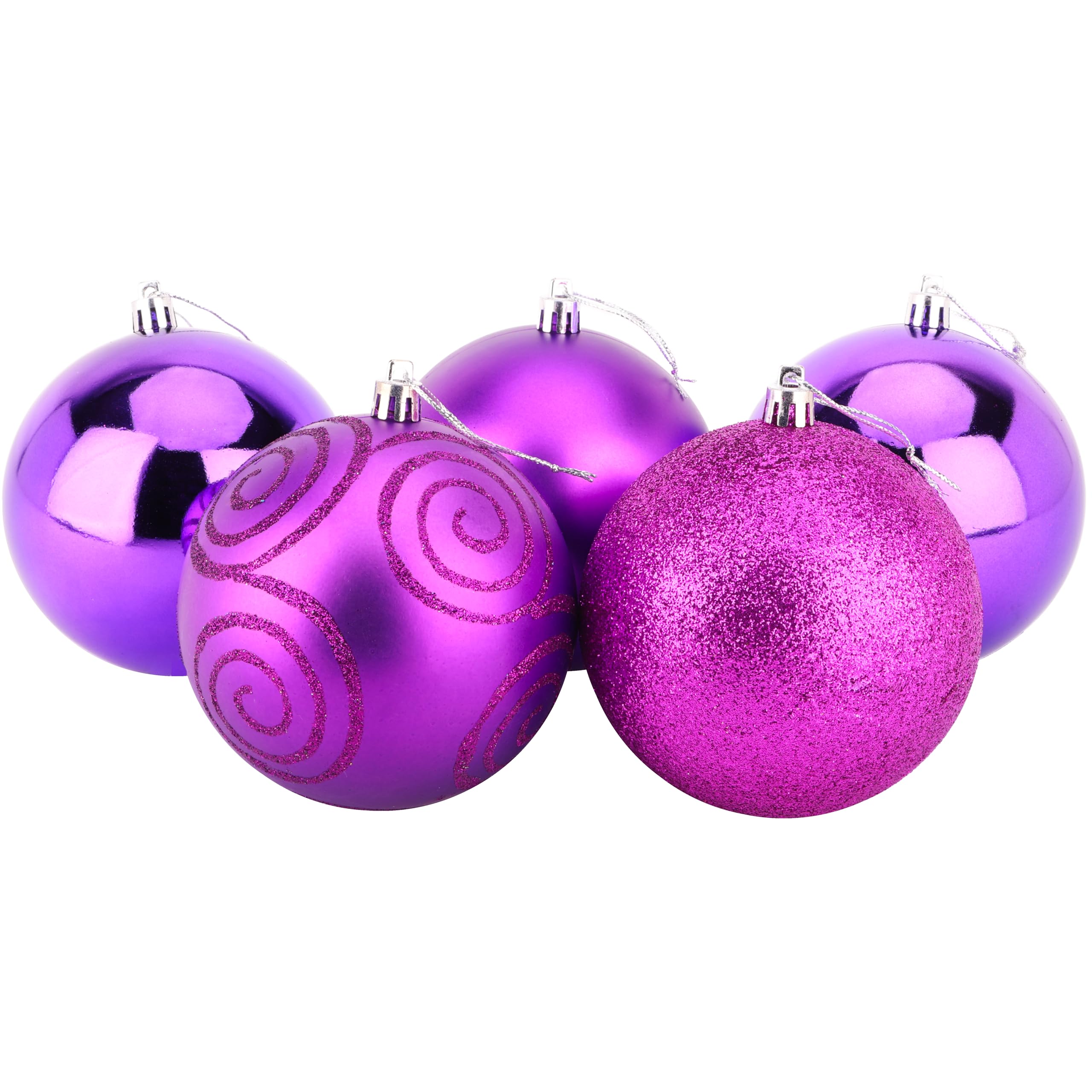 Christmas Concepts® Pack of 5-100mm (4") Large Baubles - Shiny, Matte & Glitter Design - Christmas Decorations (Purple)