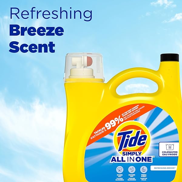 TIDE SIMPLY ALL-IN-ONE LIQUID LAUNDRY DETERGENT, REFRESHING BREEZE SCENT, 128 LOADS, 168 FL OZ