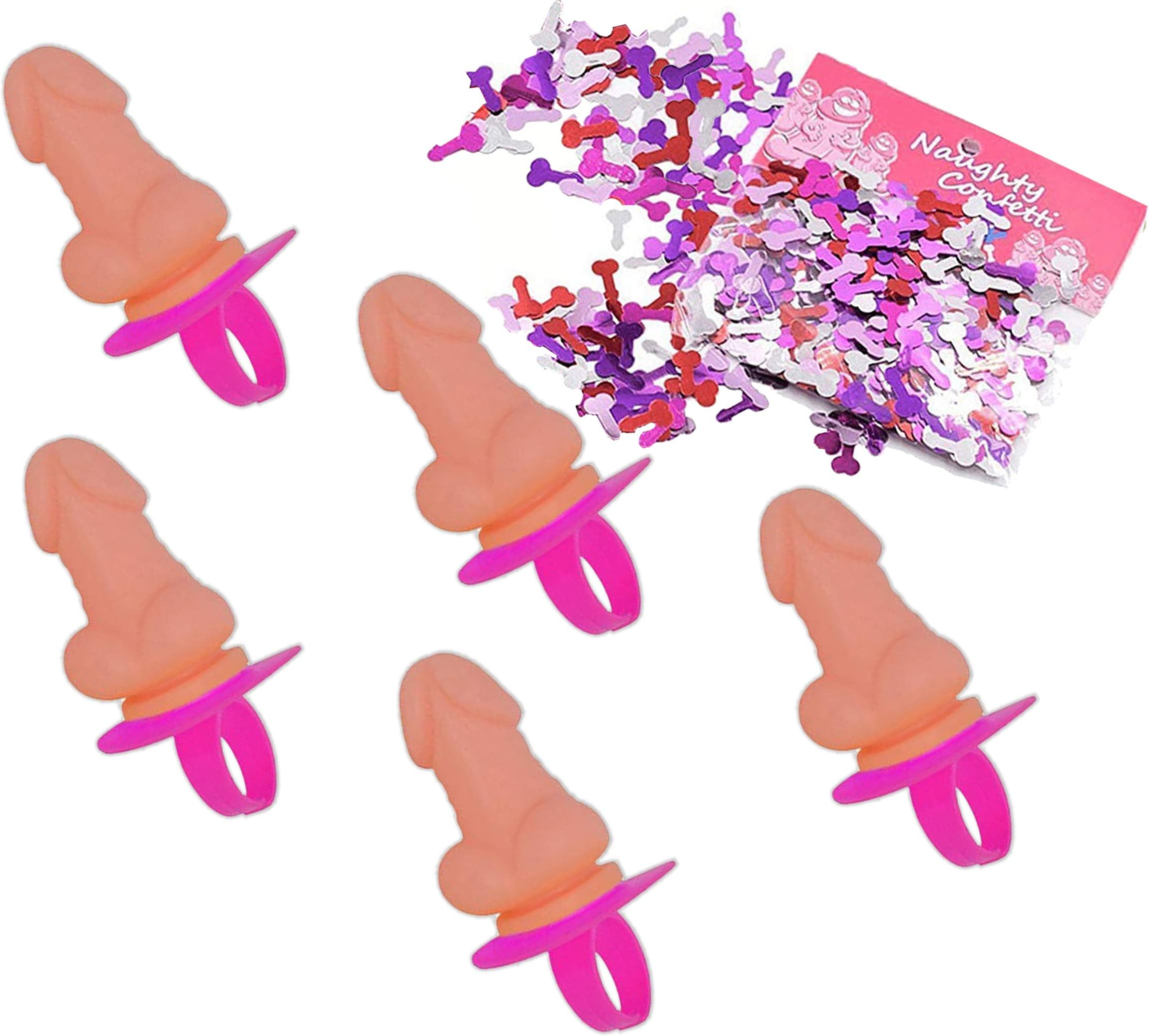 Bachelorette Party Decorations I Funny Willy Ring Accessories with a Bag of Pecker Confetti Bride to Be Hen Girls Night…