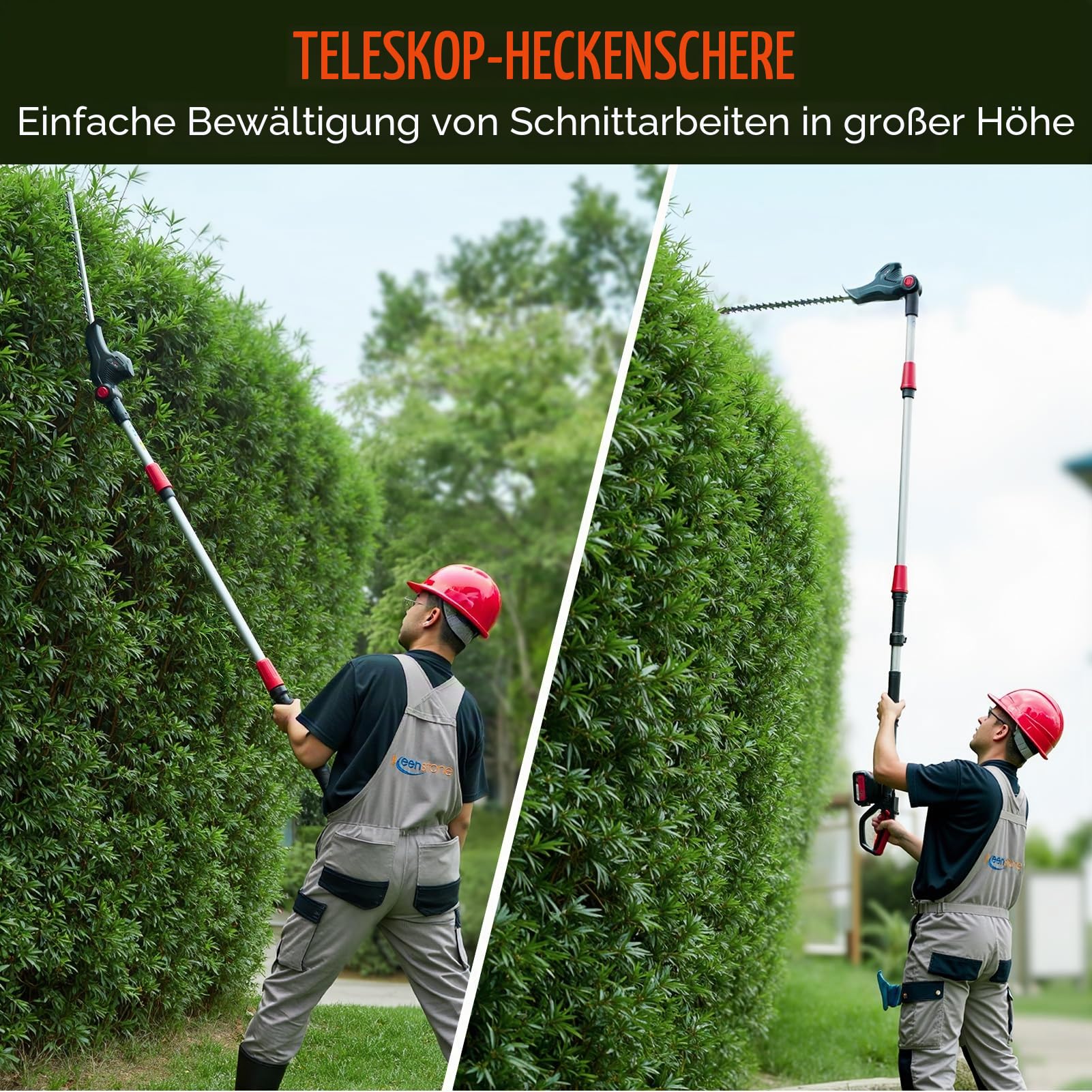 Keenstone 2 in 1 Akku-Hochentaster und Heckenschere, Verlängerungsstange, Reichweite bis 4m, Inklusive Akku & Ladegerät 2