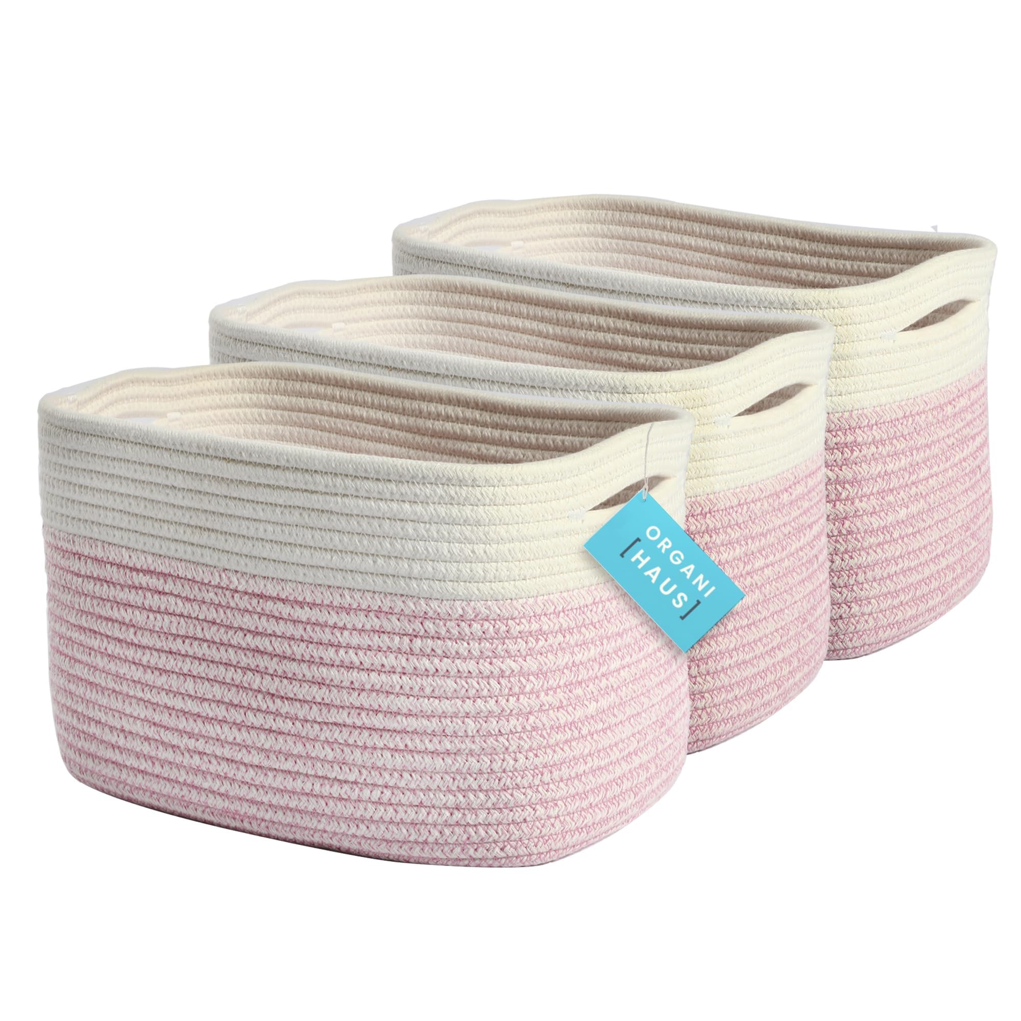 OrganiHaus Set of 3 Pink Woven Baskets for