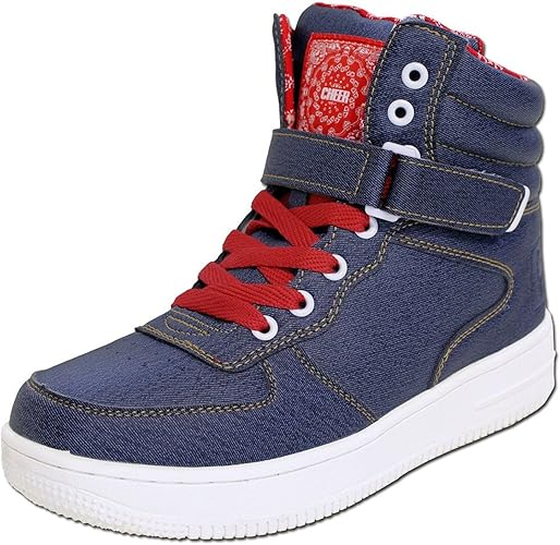 Amazon チアー Cheer デニムライク素材 ハイカットスニーカー ペイズリーデザインのジーパン風スニーカー ダンススニーカー キッズ ダンスシューズ ダンス 靴 スポーツシューズ キッズシューズ 子供靴 ダンスレッスン Cheer チア シューズ バッグ