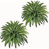 Fake Ferns - 2 Packs Artificial Ferns for Outdoors & Indoors, 45in Large Boston Fern with 55 Fronds, Realistc Faux Greenery Plants Ideal for Porch Entrance Hall Planters Windowsills Office Home Decor