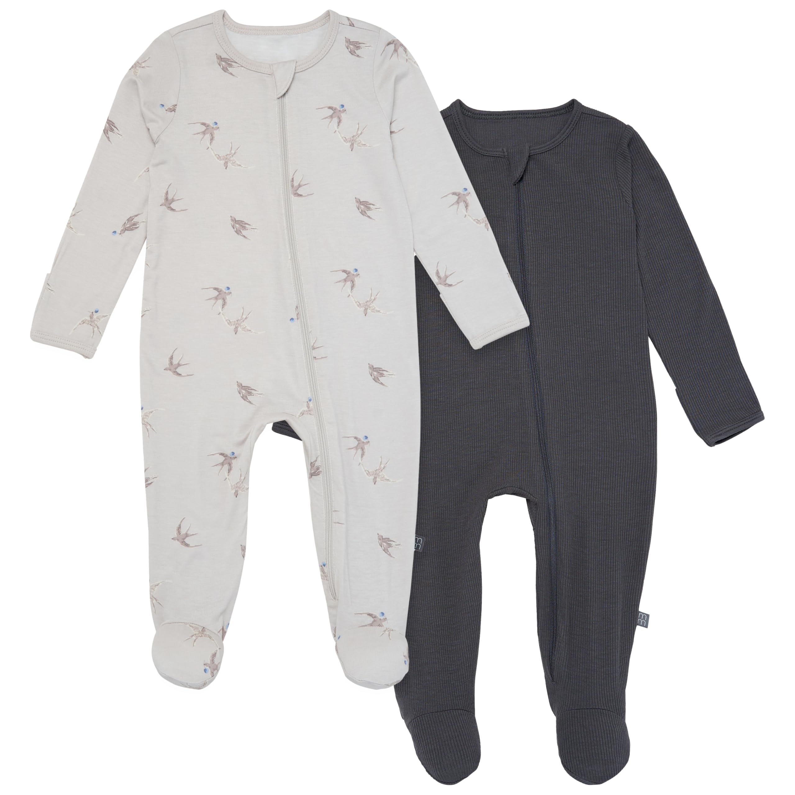 Photo 1 of **ONE ONLY**Modern Moments by Gerber Unisex Baby Viscose Sleep 'n Play with Mitten Cuffs, Light Grey Sparrows
