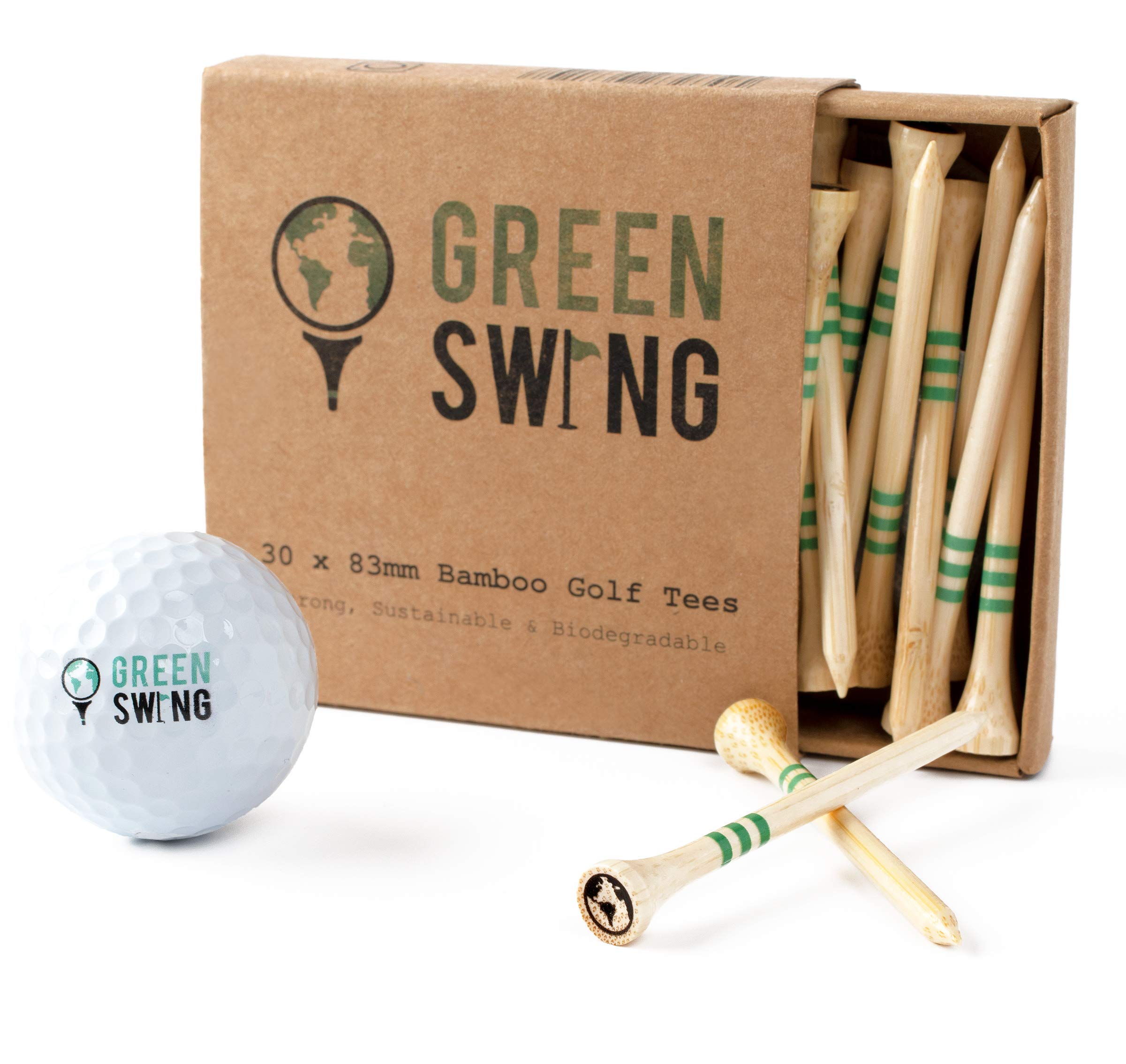 Green Swing Bamboo Golf Tees | Choice of Sizes 38mm 54mm 70mm 83mm | Strong Sustainable Biodegradable | 30pcs (83mm | 3 1/4" | 30pcs)