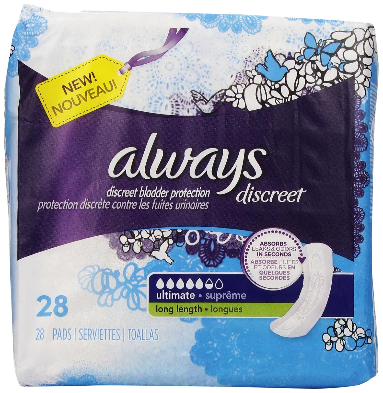 Buy Always Discreet Incontinence Pads Ultimate Long Length 28 Count