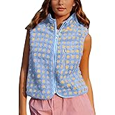 PUWEI Women's Checkered Sherpa Vest Sleeveless Zip Up Fleece Top Crochet Plaid Sherpa Collared Vest with Pocket