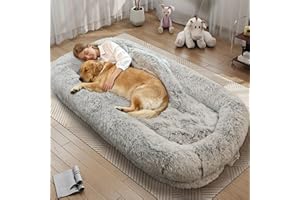 Murago Human Dog Bed for Adults, 46 x 10 x 76 Long Human Size Dog Bed, Removable Cover, Orthopedic Design, Light Grey