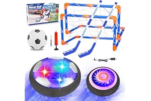 Hover Hockey Soccer Ball Set, 3 in 1 Rechargeable Hover Air Power Puck Soccer Balls with 2 Goals, Great Sports Games for Indo