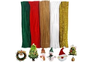 AHAMETON 500pcs Christmas Pipe Cleaners for DIY, Green/Red/Borwn//Golden/White 5 Colors Chenille Stems, Pipe Cleaners Set for Art Craft Supplies, Creative Xmas Home Decorations (7mm x12 inch)