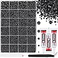 25000Pcs Resin Jelly Rhinestones with Tweezers for Crafting, Black Flatback Gems, Bedazzling Crystal with 3Pcs 10ml B7000 Jewelry Glue for DIY Crafts Clothing Tumblers Shoes Fabric Nail Art