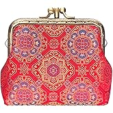 POPUCT Small Handmade Double Kiss Lock Coin Purse,Buckle Vintage Card Holder Wallet(red)