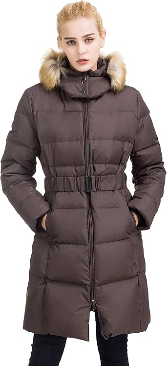 adomi women's long hooded thickened down coat with fur trim