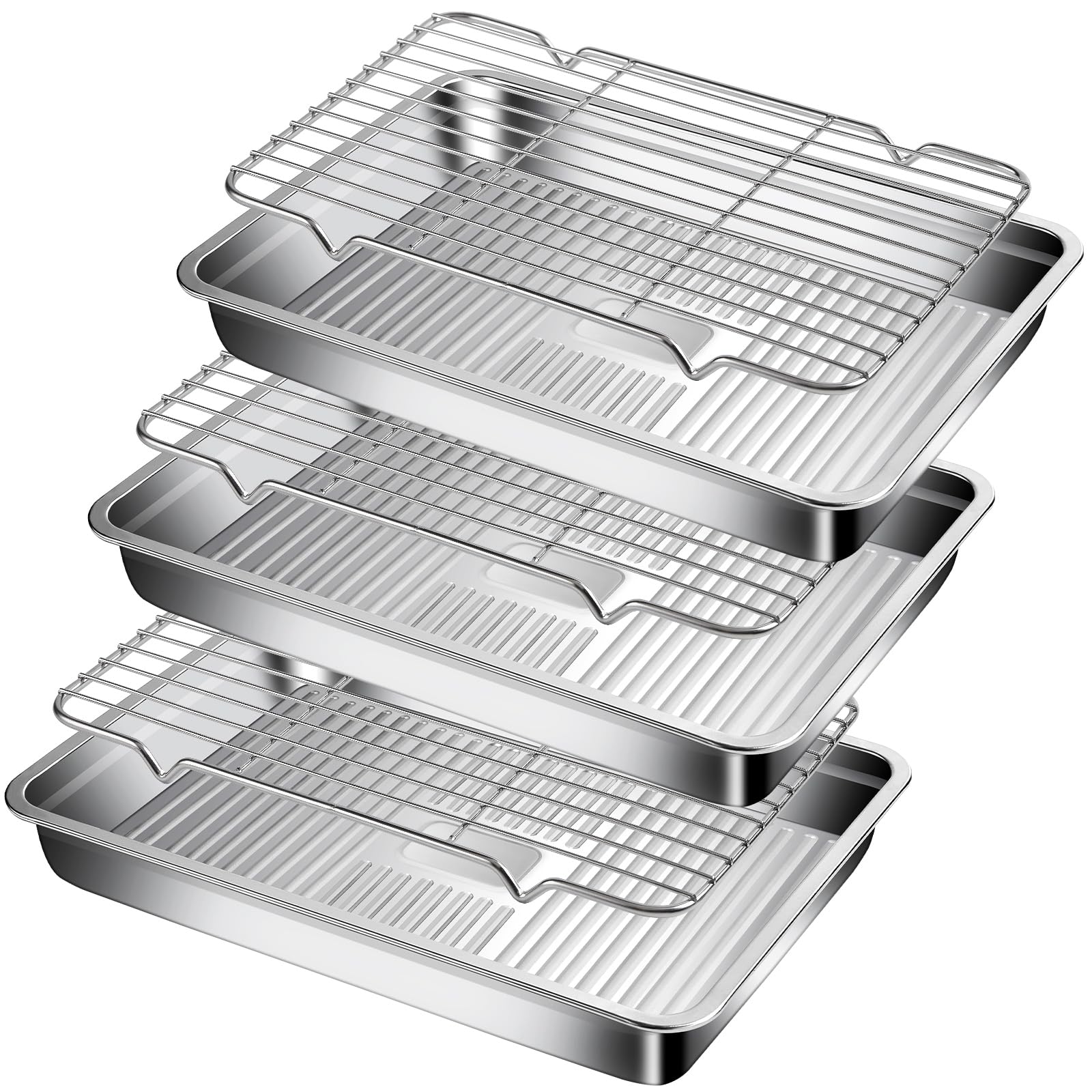 Photo 1 of ***MISSING PARTS *** GIUOIDUO Stainless Steel Baking Tray with Grill,(3 trays and 3 grills), for Baking, Cooling Cookies or Bacons, Ovens and Dishwashers Safe, Heat Evenly, Durable Cookie sheet 1 piece