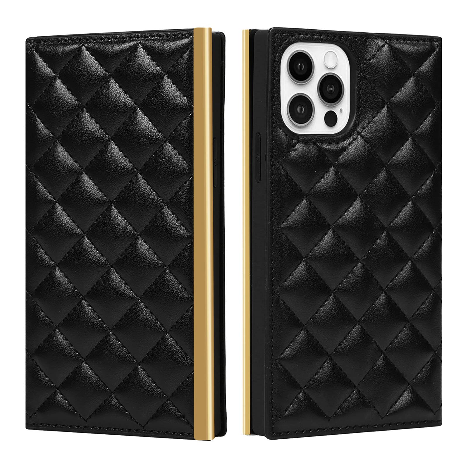 Applicable For Iphone13 pro max Black Phone Case Soft Shell Rhombus Chain Oblique Open Protective Leather Shoulder For Iphone13pro Solid Color