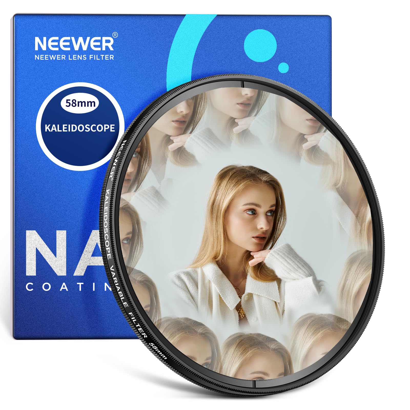 NEEWER 58mm Kaleidoscope Prism Lens Filter, Photography Prism Crystal Glass Effect Filter with Multi Refraction and Variable Number of Photographic Subjects — image 1