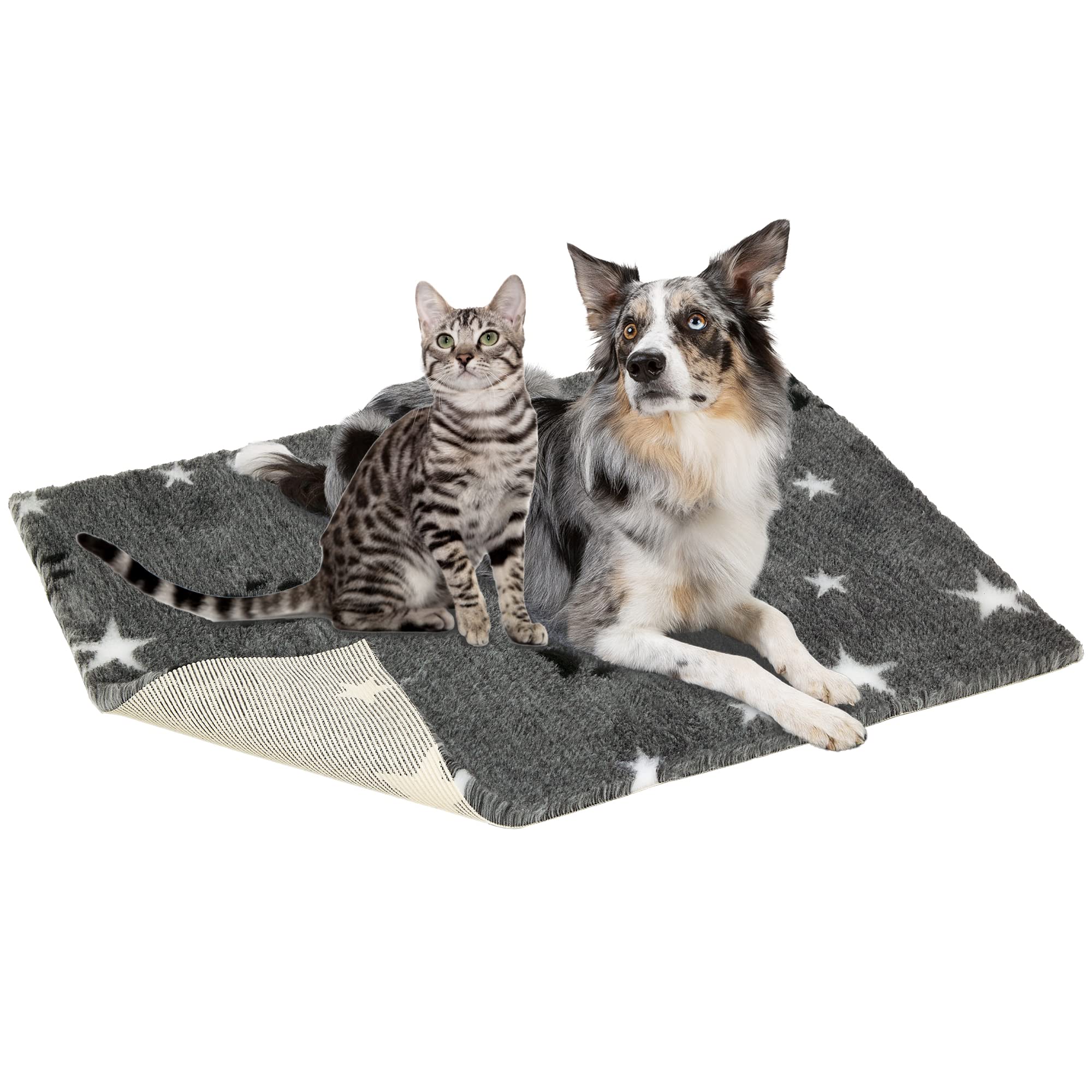 Vetbed NSGBPWS2620 Non-Slip Grey with Black Paws and White Stars
