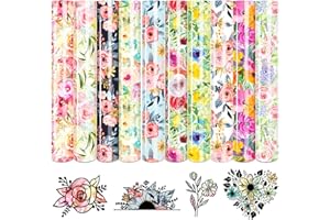 HTVSTD Flower HTV Vinyl - 10 Sheets (12'' x 10'') Floral Heat Transfer Vinyl Watercolor HTV Vinyl Patterned HTV Iron On Vinyl